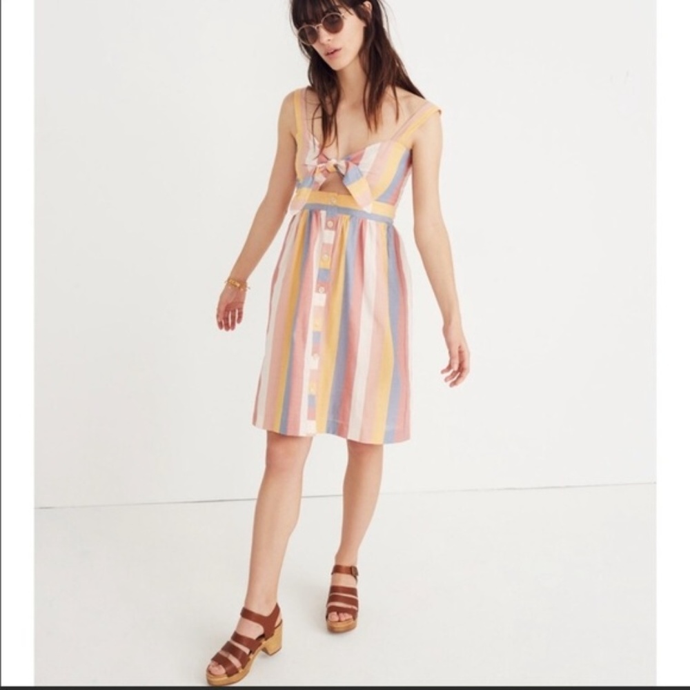 Madewell striped tie front cutout dress